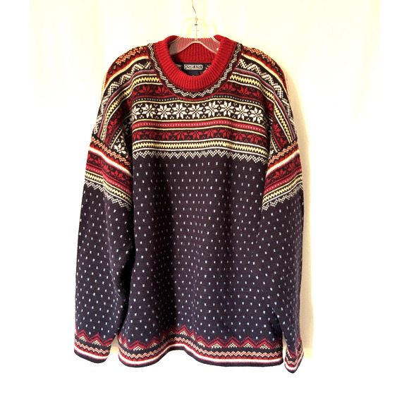 Land's End Cardigan Sweater XL Mens Wool Fair Isle Blue Green Thick - Picture 1 of 11